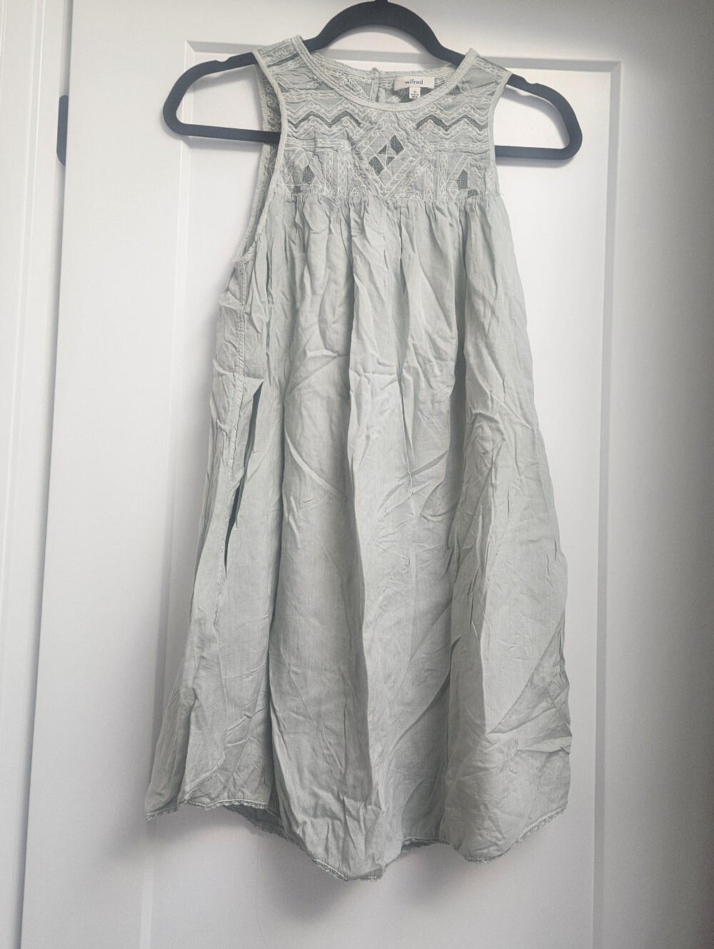 WILFRED Alliers Dress Embroidered Shift Aztec Keyhole Dress Mint XS Aritzia